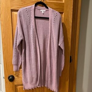 Maurice’s women’s large lavender/mauve cardigan with distressed hem and sleeves